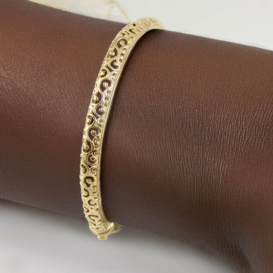 Open Scrollwork Bangle Bracelet – Easy Click Top Closure, 7 Inch Design - TurkishBling
