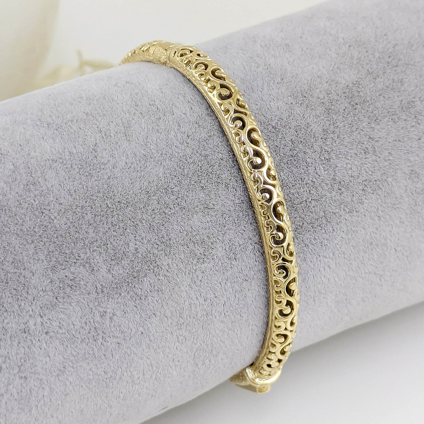 Open Scrollwork Bangle Bracelet – Easy Click Top Closure, 7 Inch Design - TurkishBling