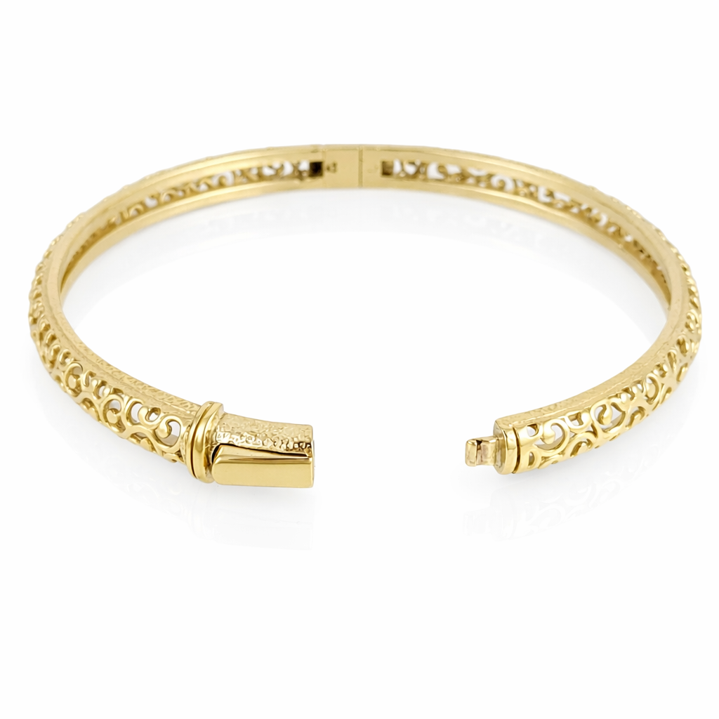 Open Scrollwork Bangle Bracelet – Easy Click Top Closure, 7in. and 8in. Options