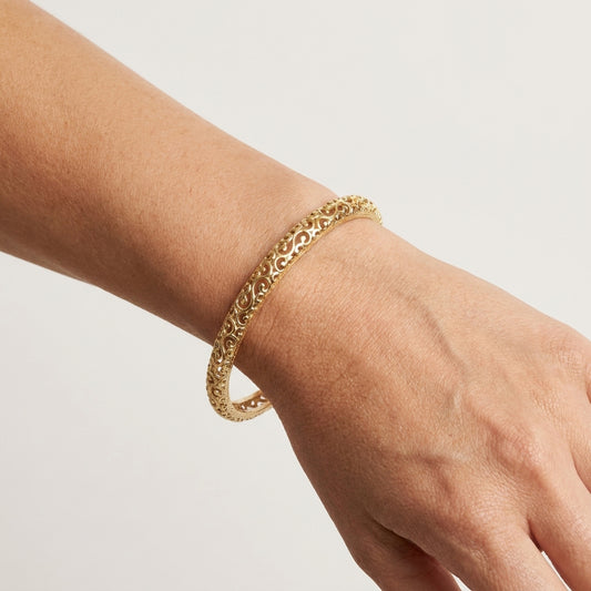 Open Scrollwork Bangle Bracelet – Easy Click Top Closure, 7 Inch Design