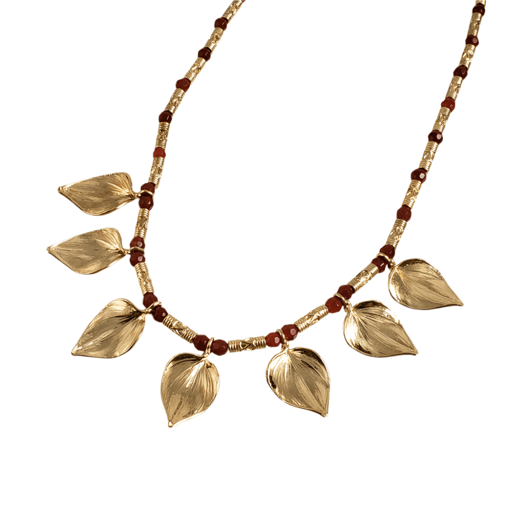 Carnelian Floral Leaf Necklace - TurkishBling