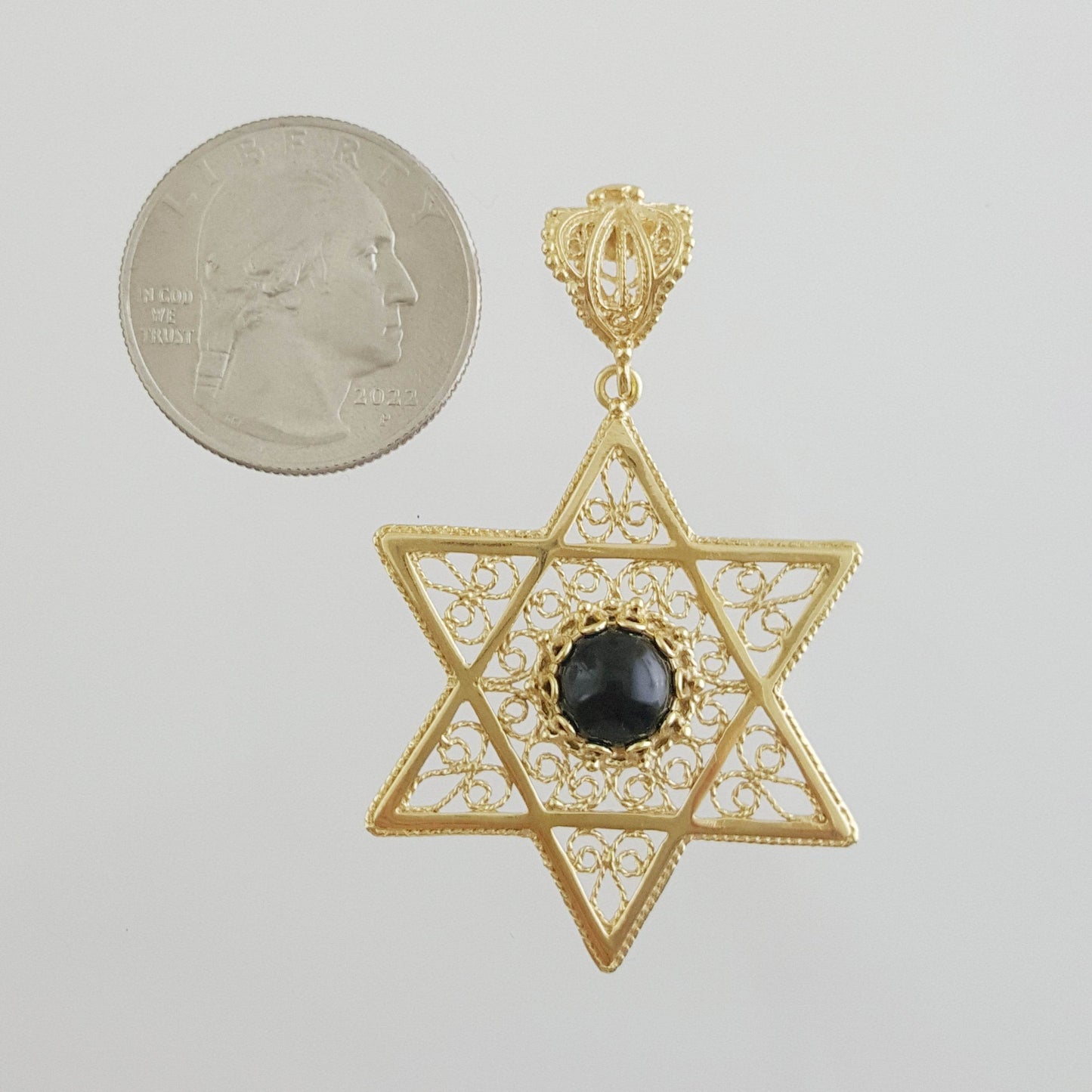 Gold Star of David Filigree Pendant with Black Onyx – Handcrafted Artisan Necklace - TurkishBling