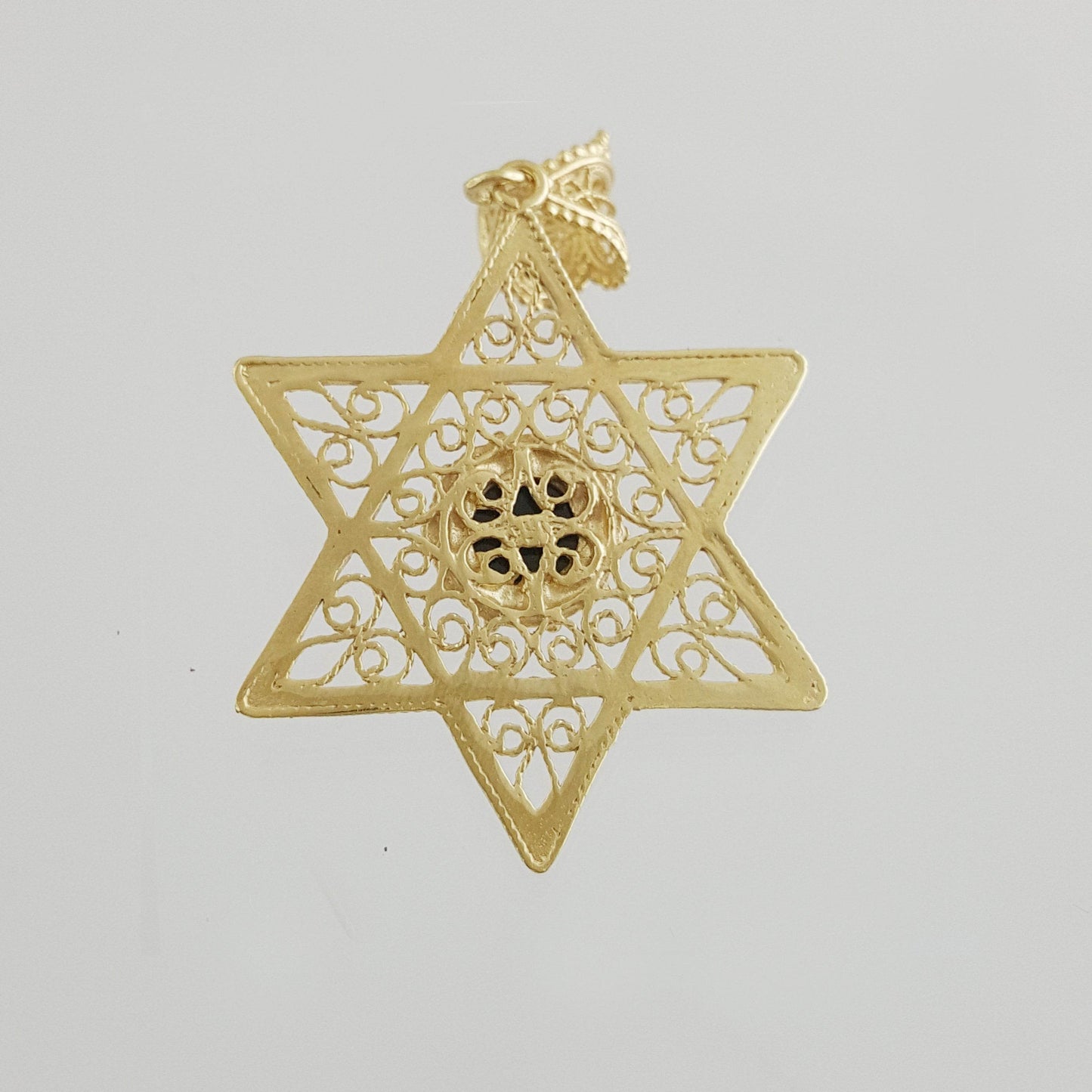Gold Star of David Filigree Pendant with Black Onyx – Handcrafted Artisan Necklace - TurkishBling