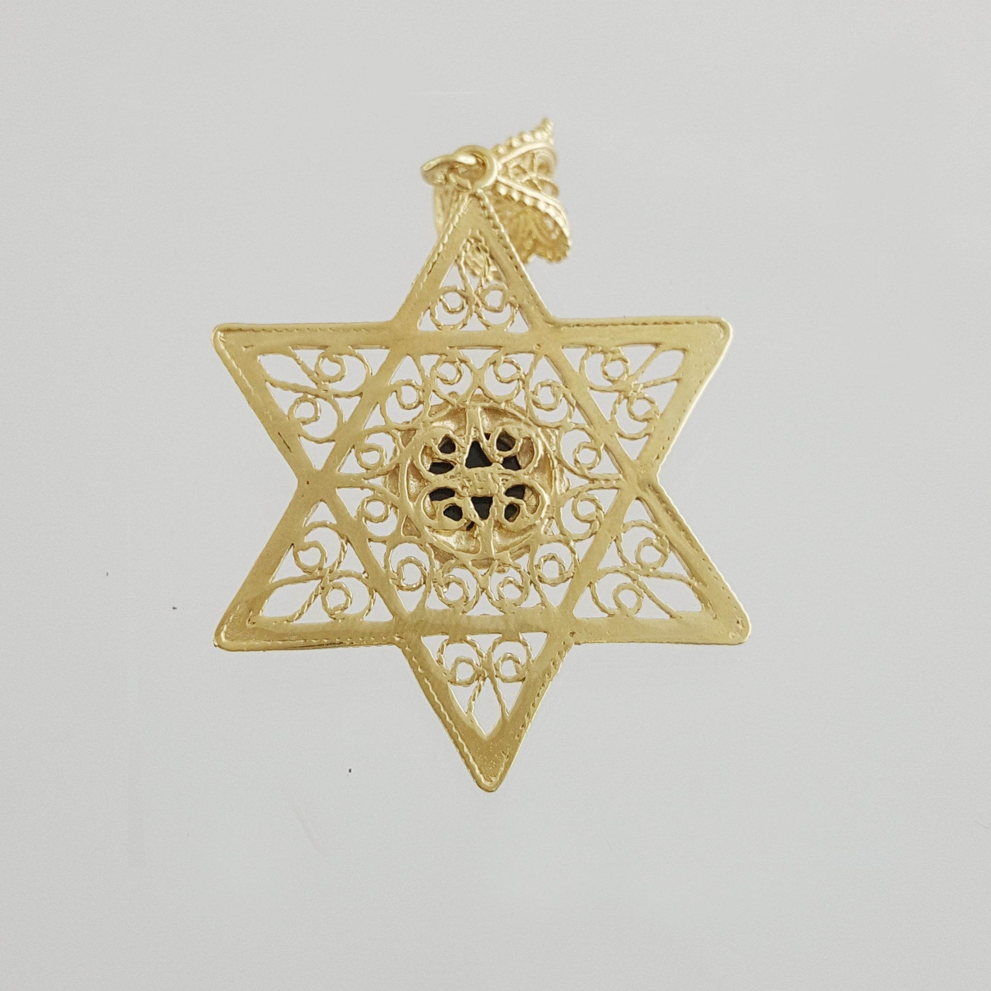 Gold Star of David Filigree Pendant with Black Onyx – Handcrafted Artisan Necklace - TurkishBling