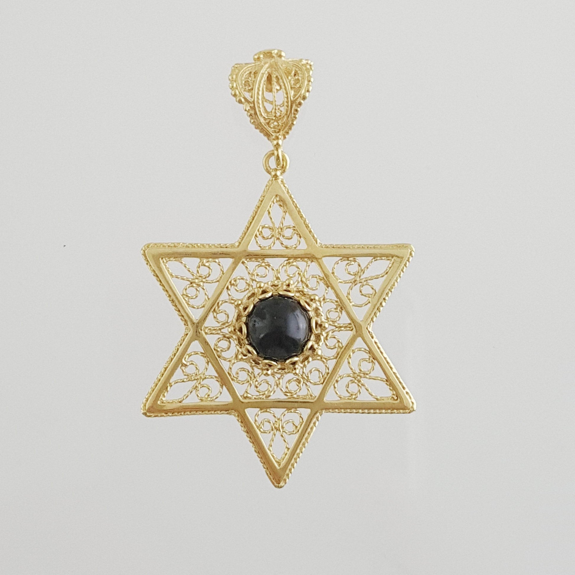 Gold Star of David Filigree Pendant with Black Onyx – Handcrafted Artisan Necklace - TurkishBling