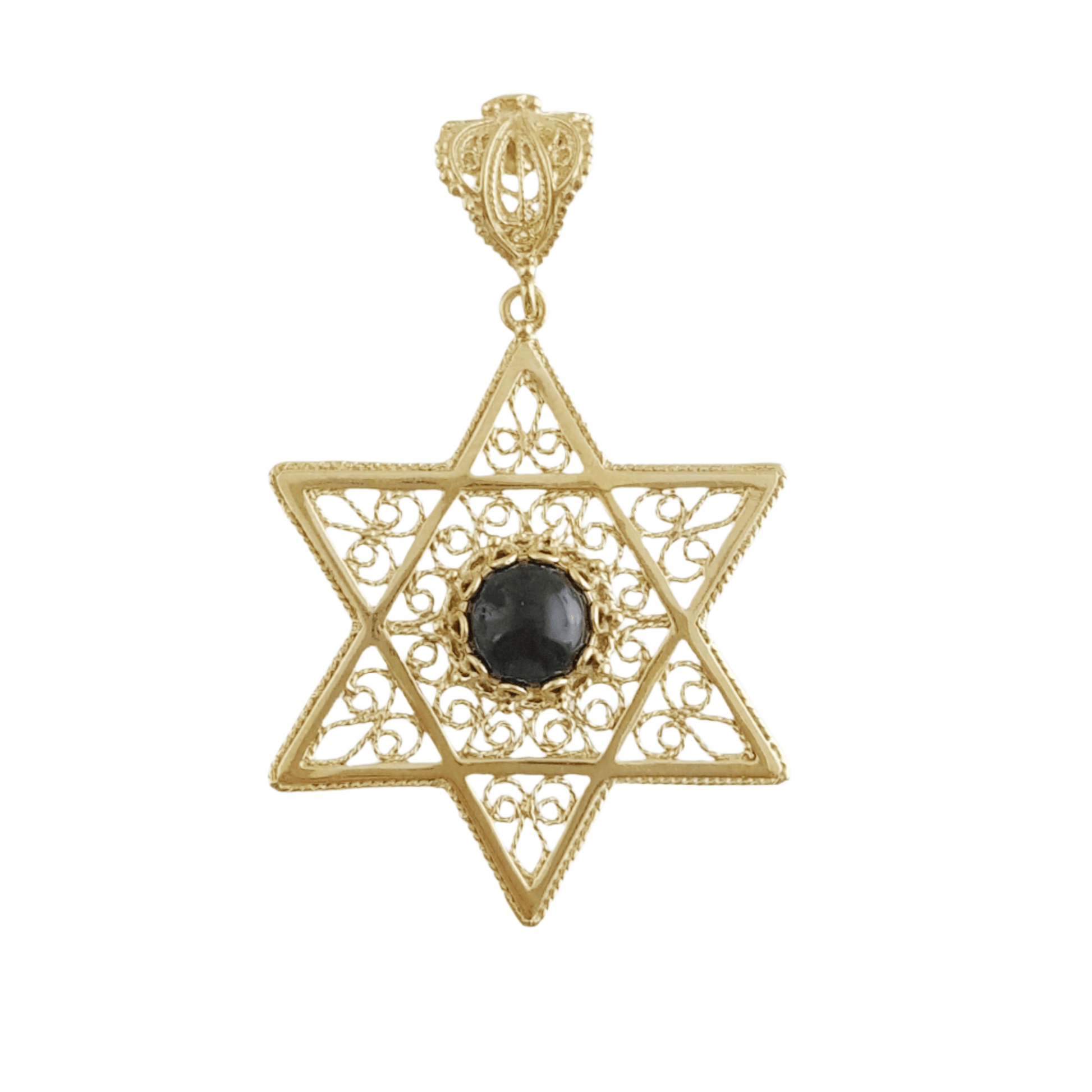Gold Star of David Filigree Pendant with Black Onyx – Handcrafted Artisan Necklace - TurkishBling