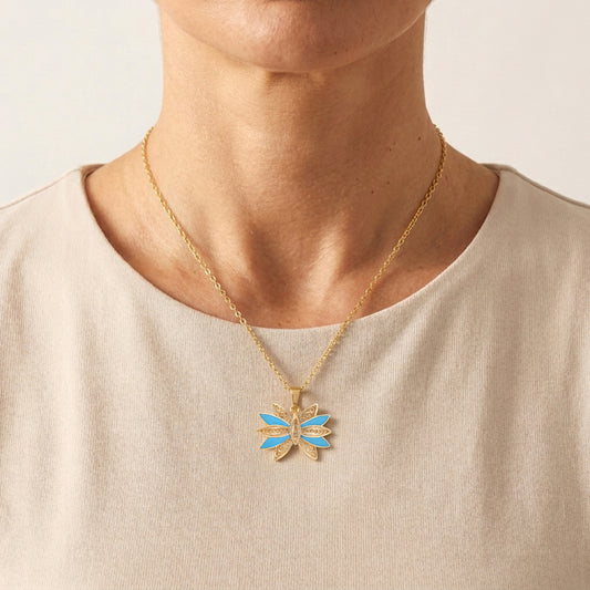Turquoise Enamel Butterfly Pendant Filigree Gold Charm