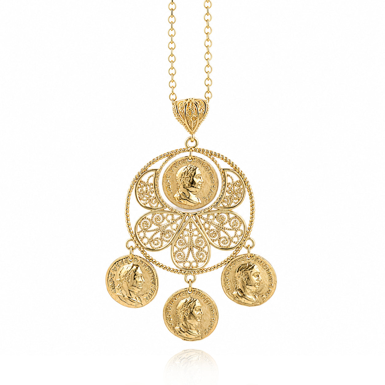 Roman Coin Filigree Pendant with 30" chain