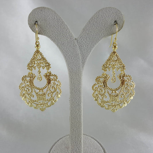 Gold Filigree Chandelier Earrings – Vintage-Inspired Statement Dangle Earrings - TurkishBling
