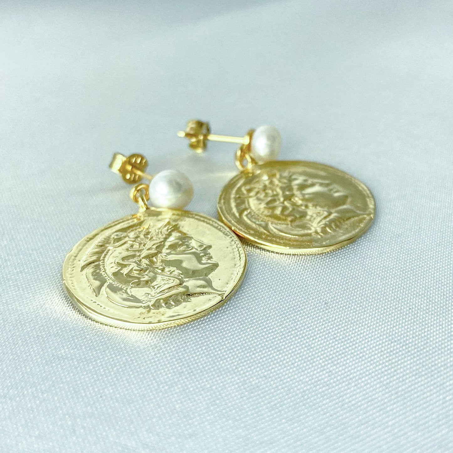 Pearl Roman Great Alexander Coin Earrings