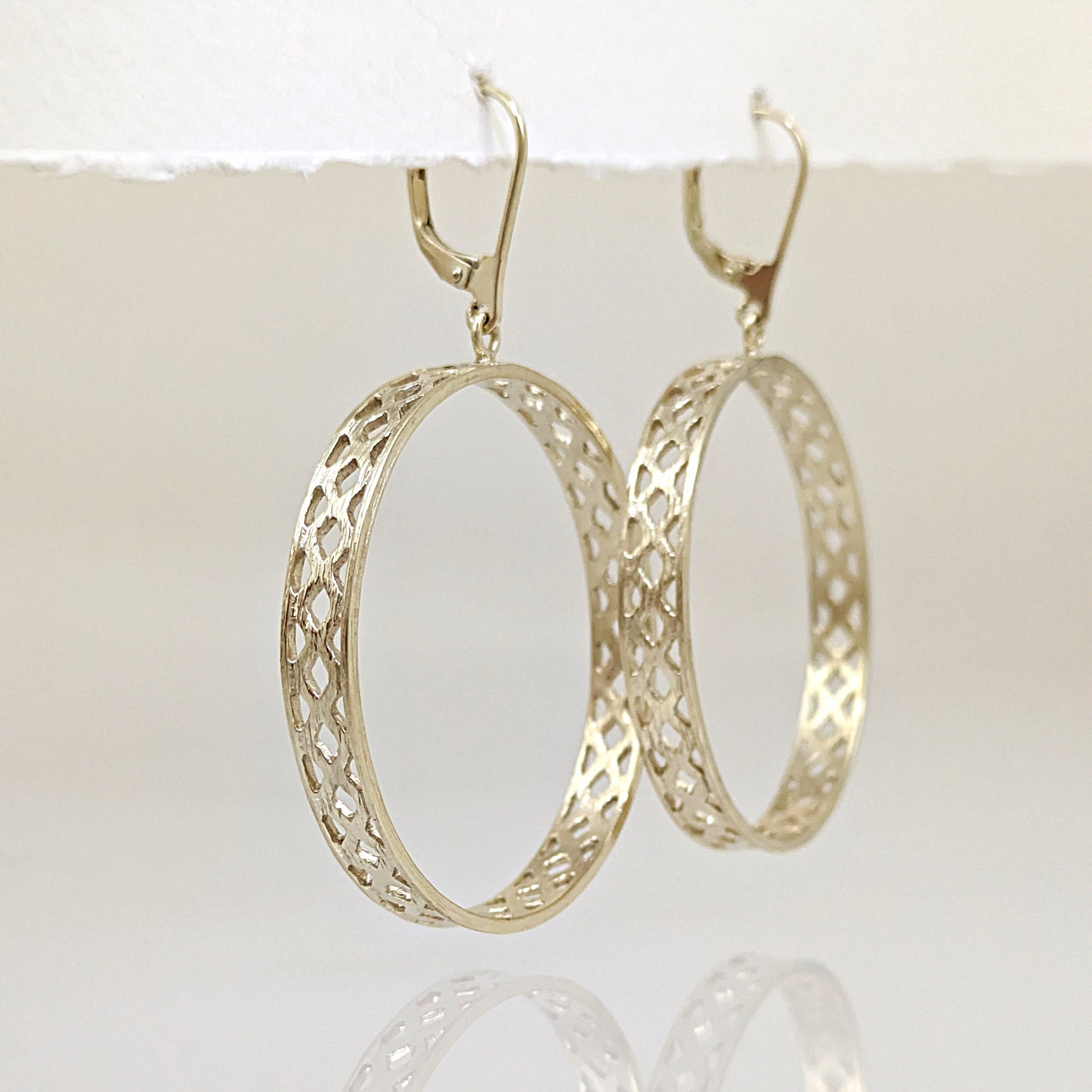 Open Hoop Drop Earrings with Lattice Cutout Detail