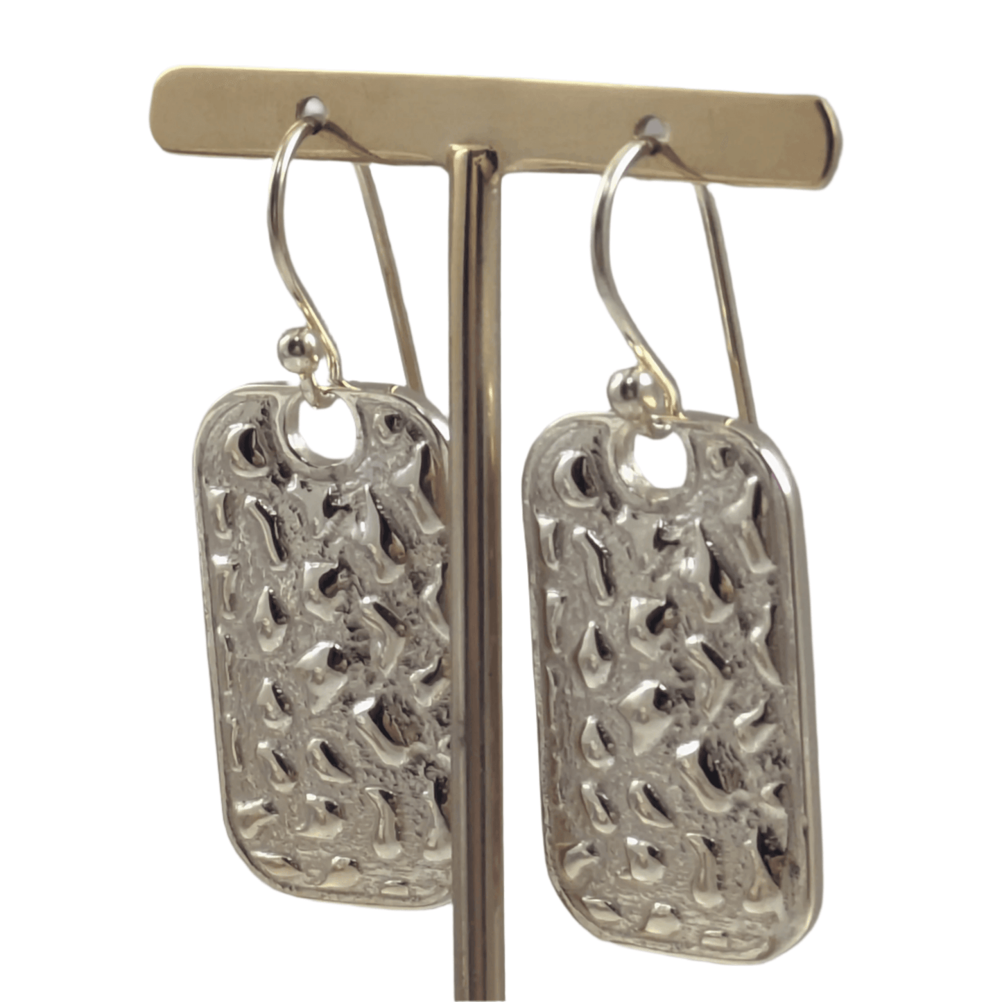 Textured Rectangle Drop Earrings with Hammered Finish - TurkishBling
