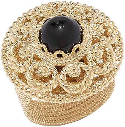 Vintage Gold Over Bronze Dome Ring with Filigree and Gemstone - TurkishBling