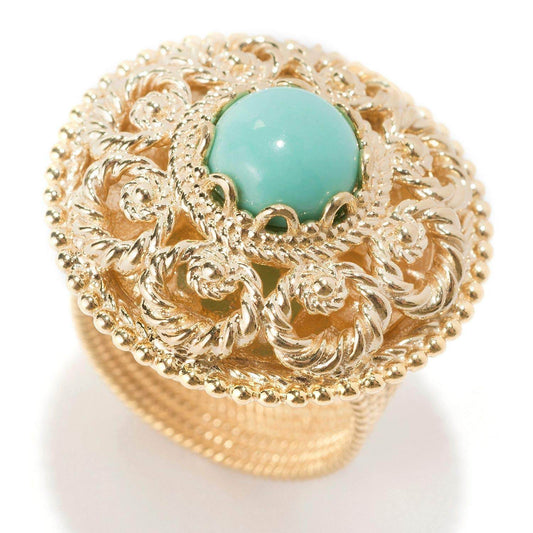 Vintage Gold Over Bronze Dome Ring with Filigree and Gemstone - TurkishBling