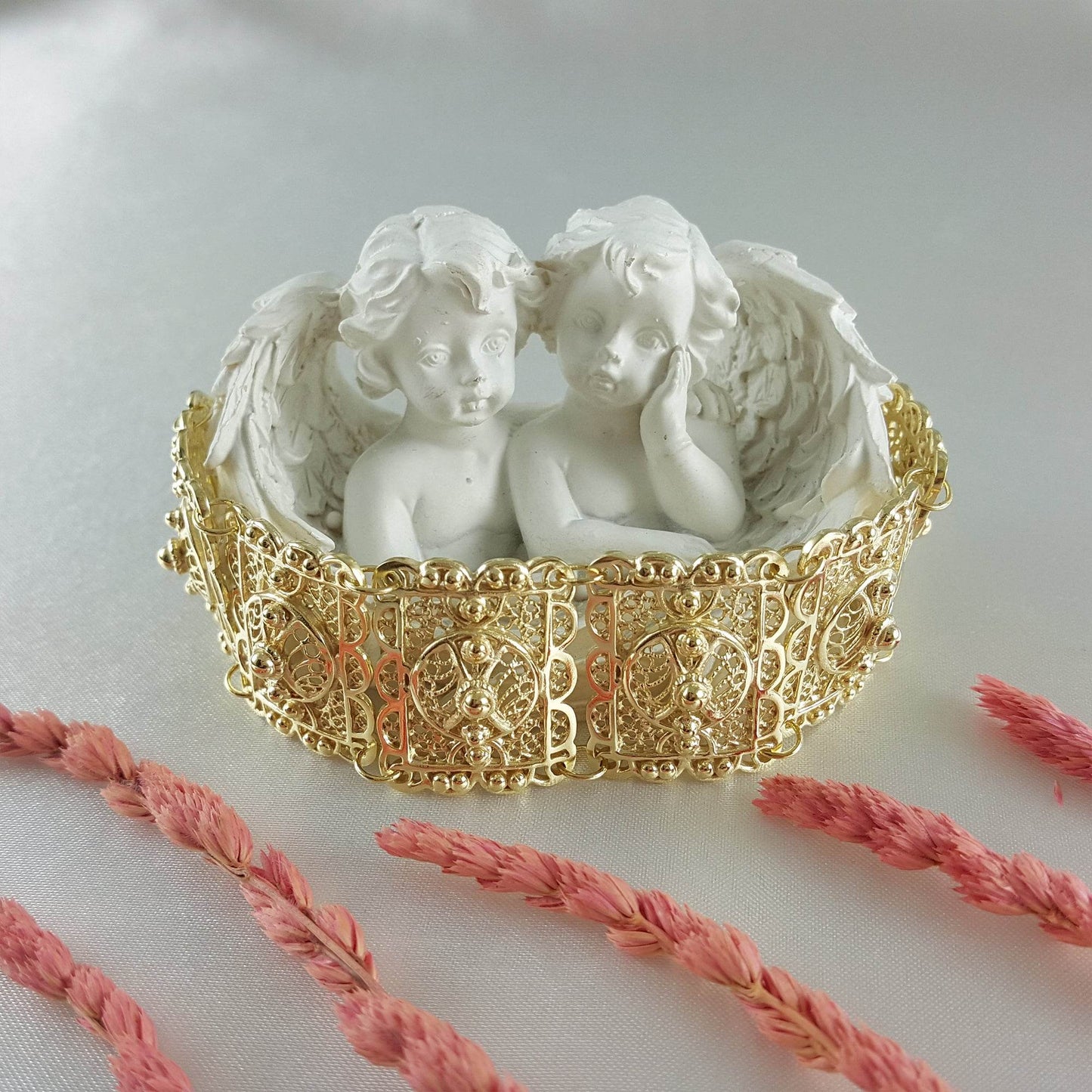 Statement Filigree Panel Bracelet with Toggle Clasp - TurkishBling
