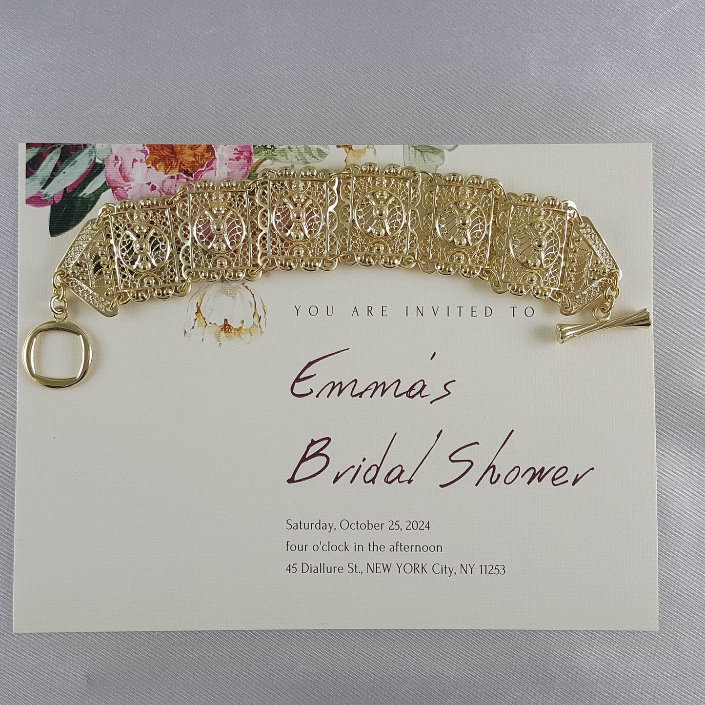 Statement Filigree Panel Bracelet with Toggle Clasp - TurkishBling