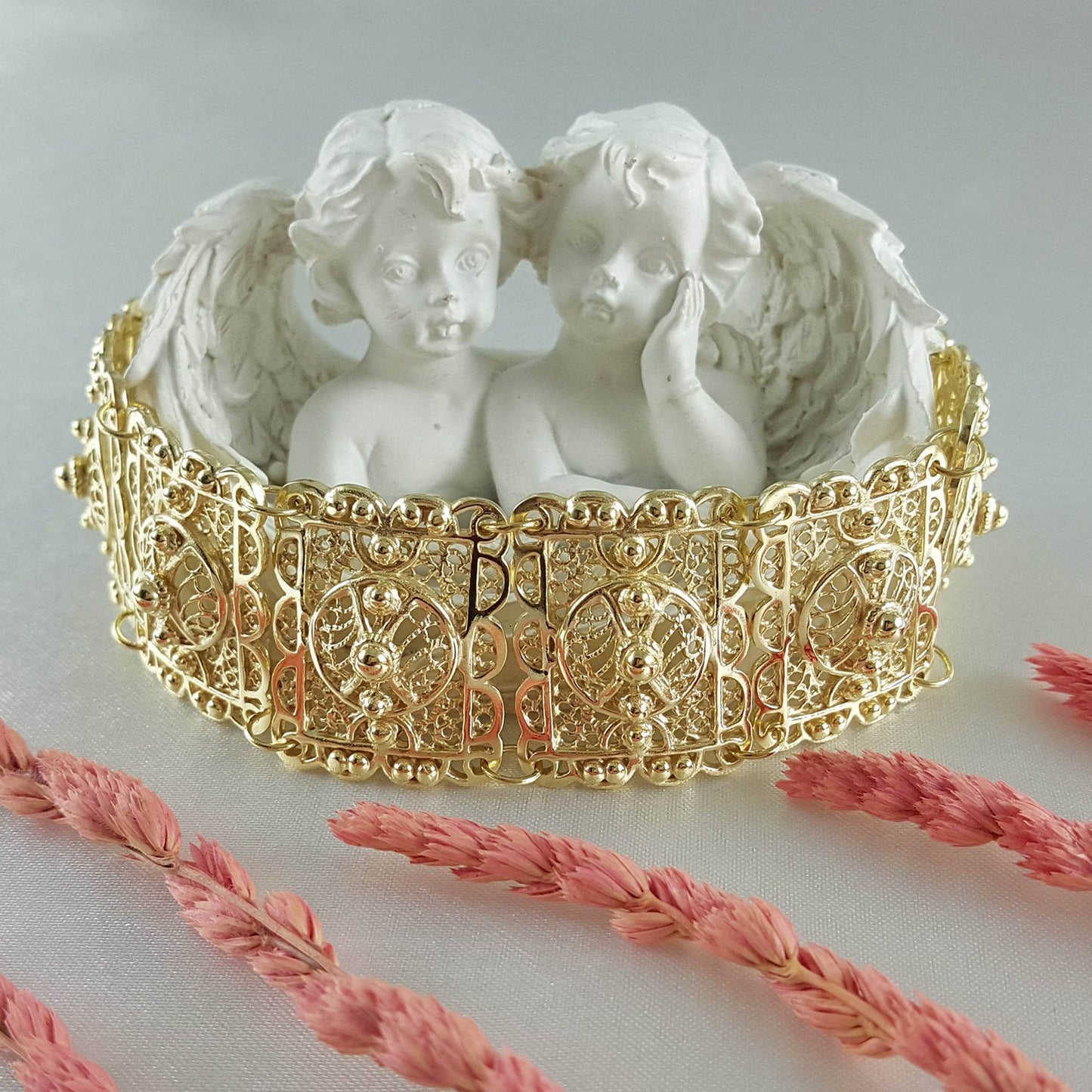 Statement Filigree Panel Bracelet with Toggle Clasp - TurkishBling