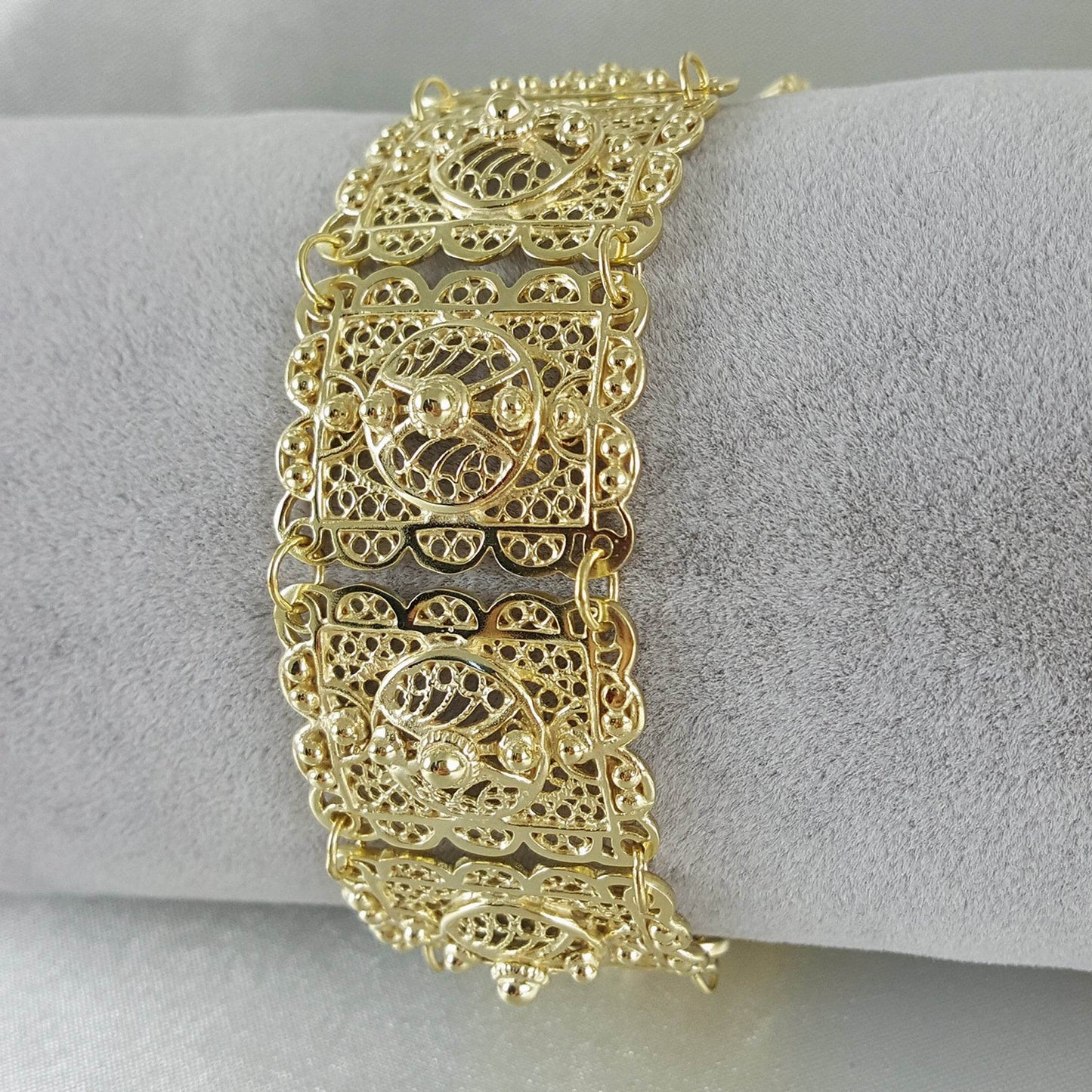 Statement Filigree Panel Bracelet with Toggle Clasp - TurkishBling
