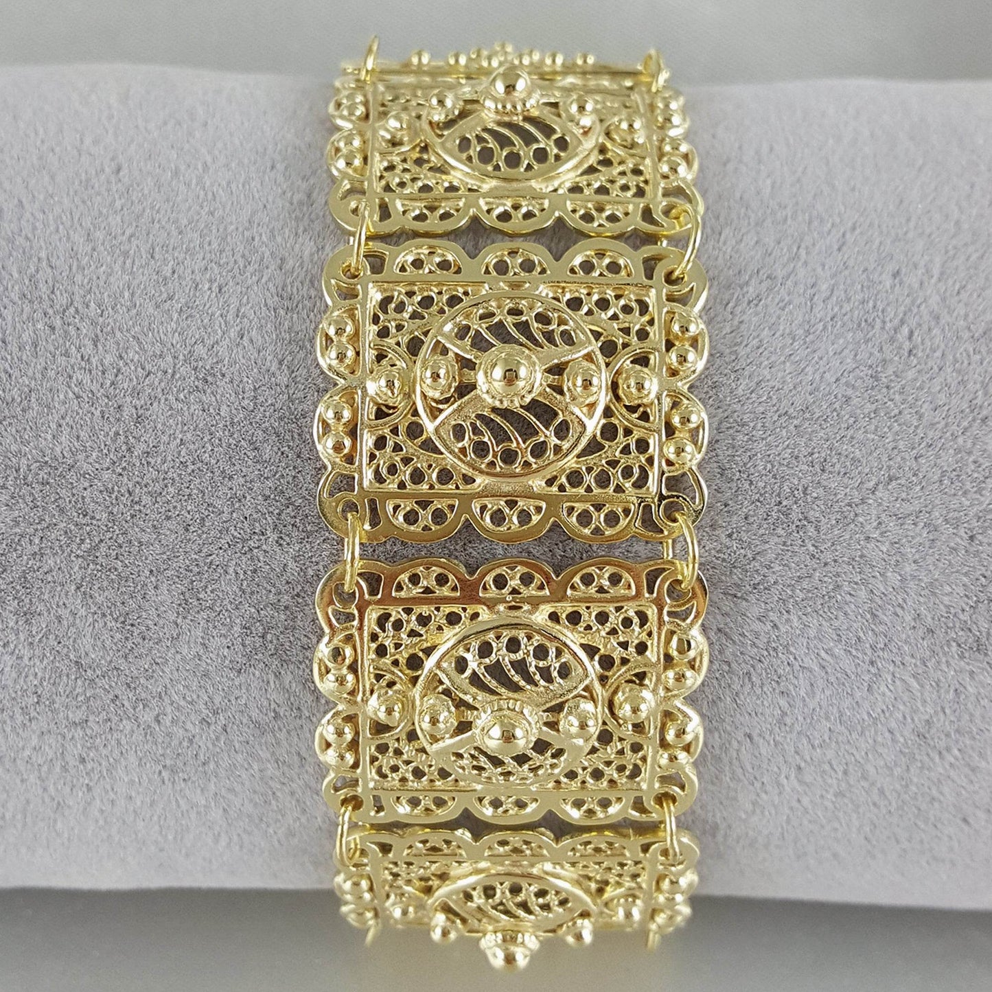 Statement Filigree Panel Bracelet with Toggle Clasp - TurkishBling