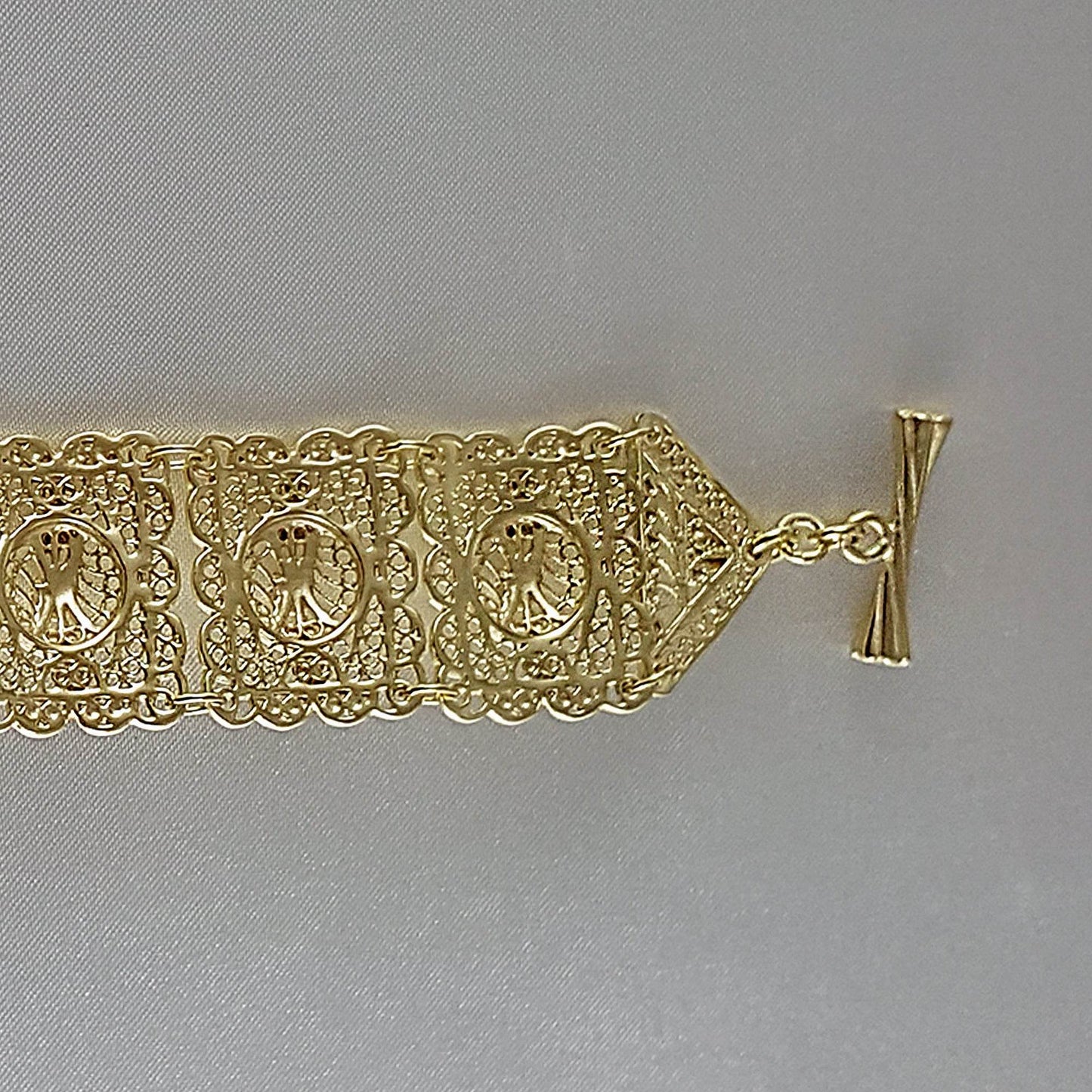 Statement Filigree Panel Bracelet with Toggle Clasp - TurkishBling