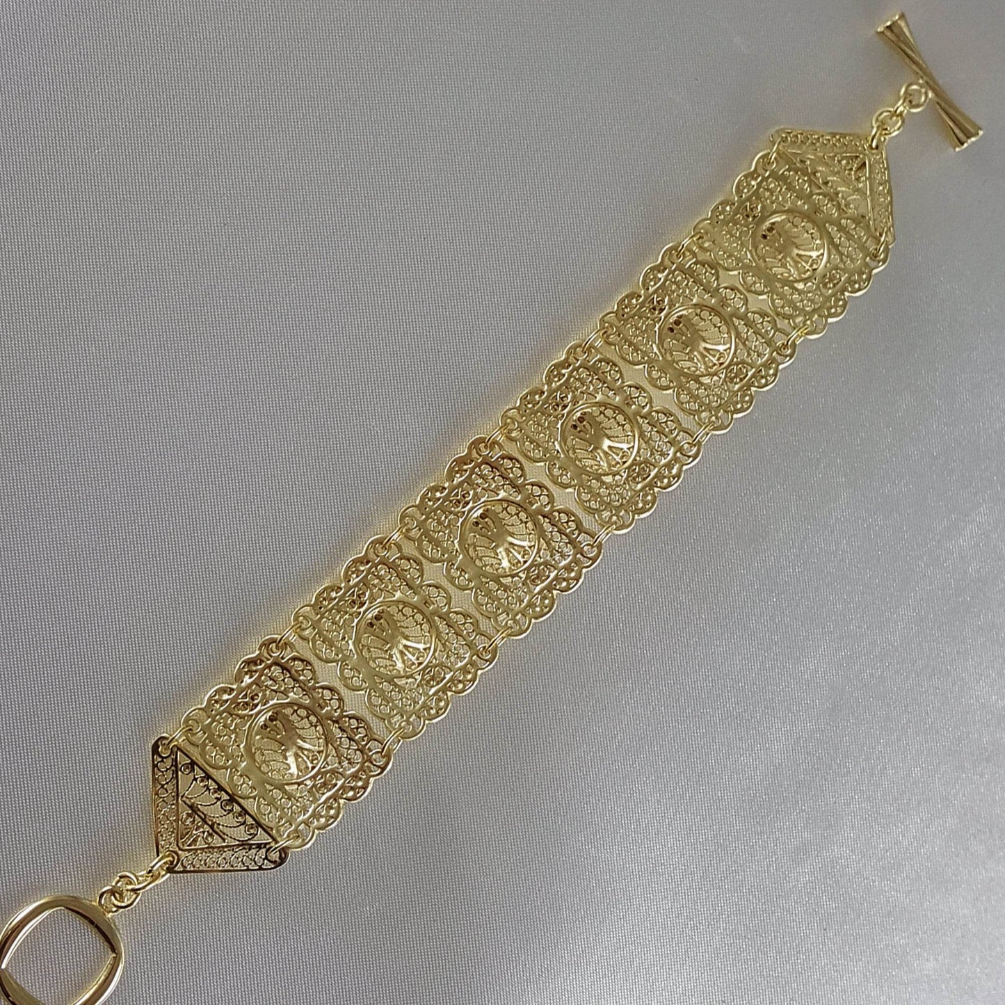Statement Filigree Panel Bracelet with Toggle Clasp - TurkishBling