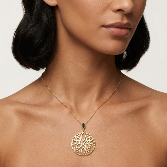 Openwork Medallion Pendant with Black Spinels