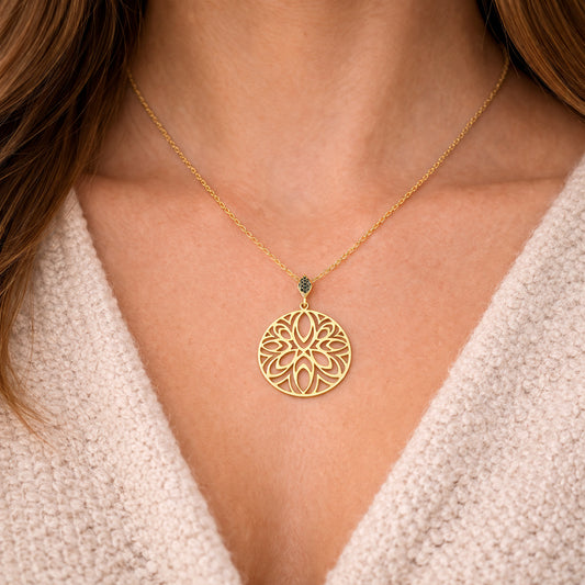 Openwork Medallion Pendant with Black Spinels
