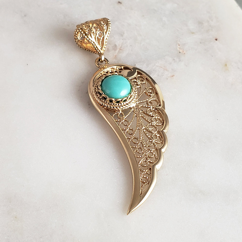 Filigree Angel Wing Pendant with Turquoise Stone