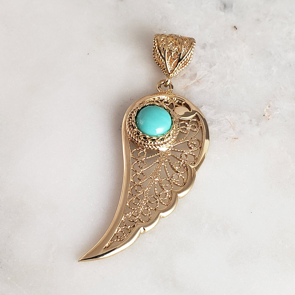 Filigree Angel Wing Pendant with Turquoise Stone