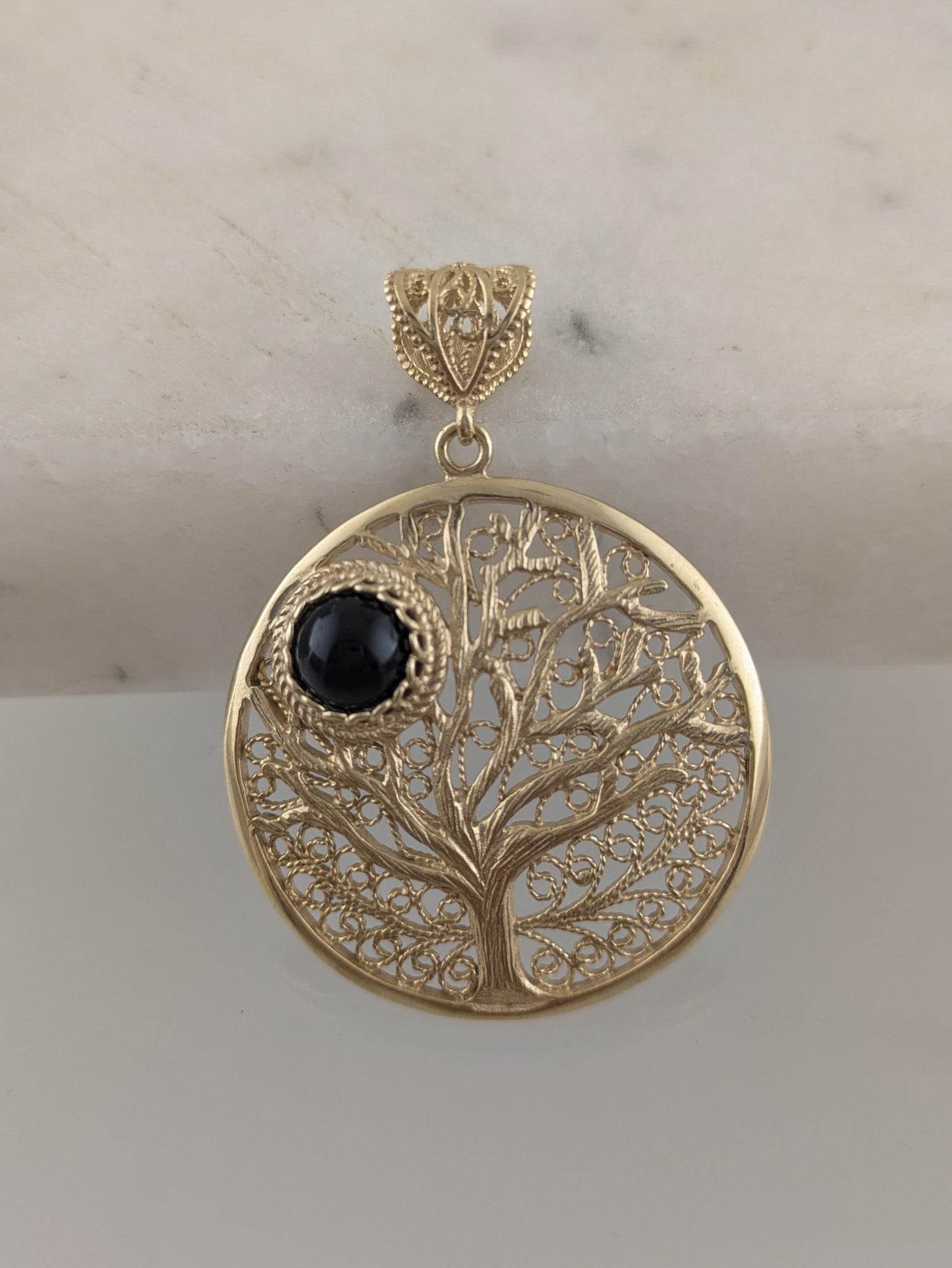 Tree of Life Pendant with Black Onyx – Symbolic Jewelry - TurkishBling
