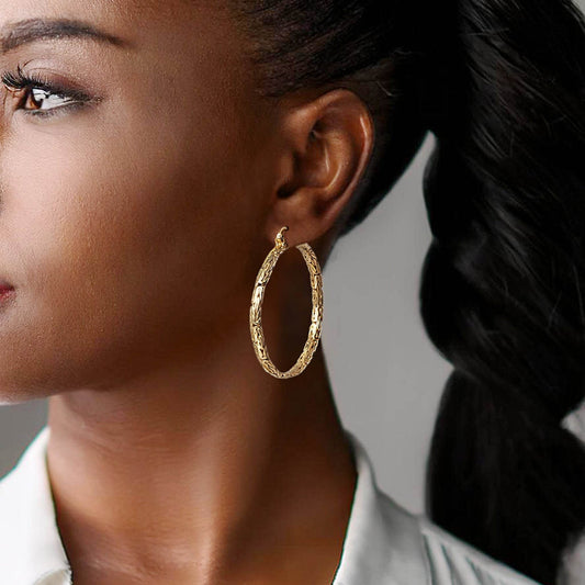 Byzantine Link Hoop Earrings with Timeless Texture - TurkishBling