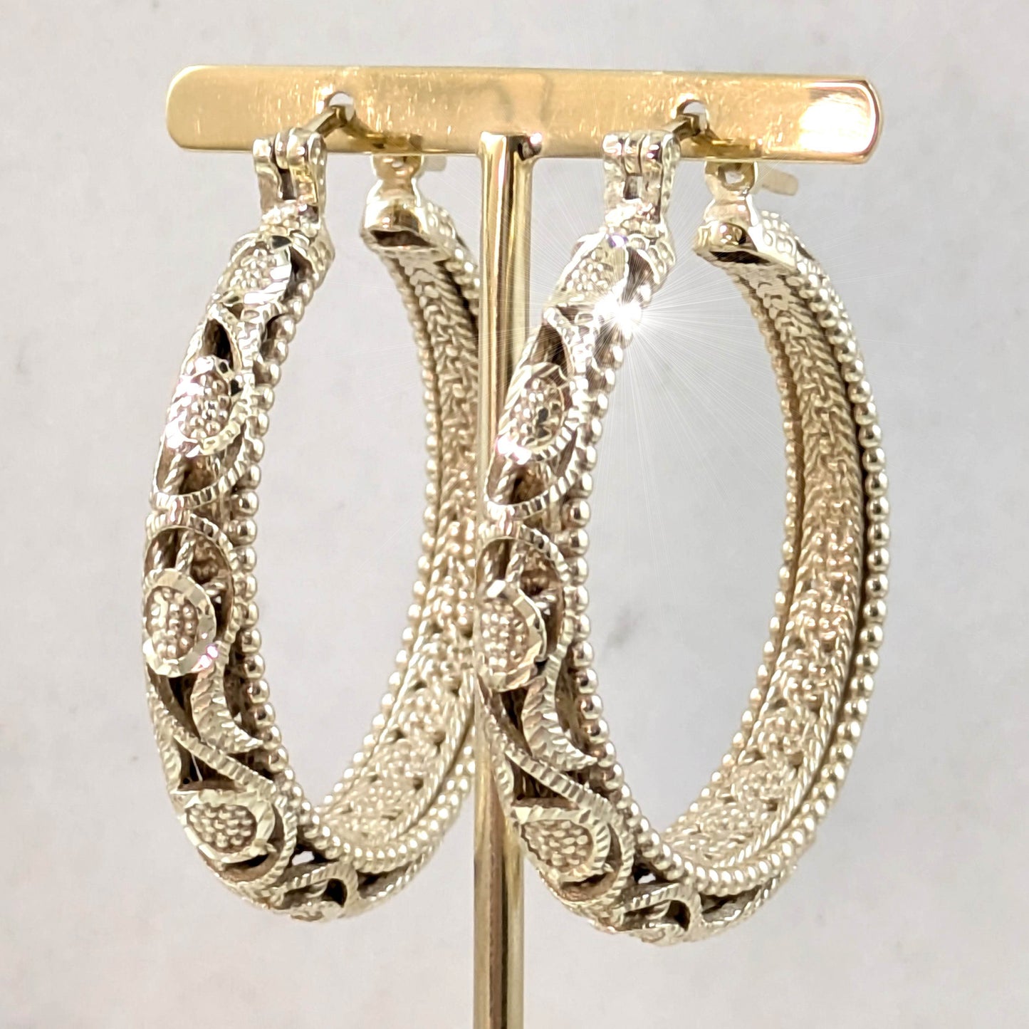 Elegant Floral Filigree Gold Hoop Earrings – Handcrafted in Istanbul - TurkishBling