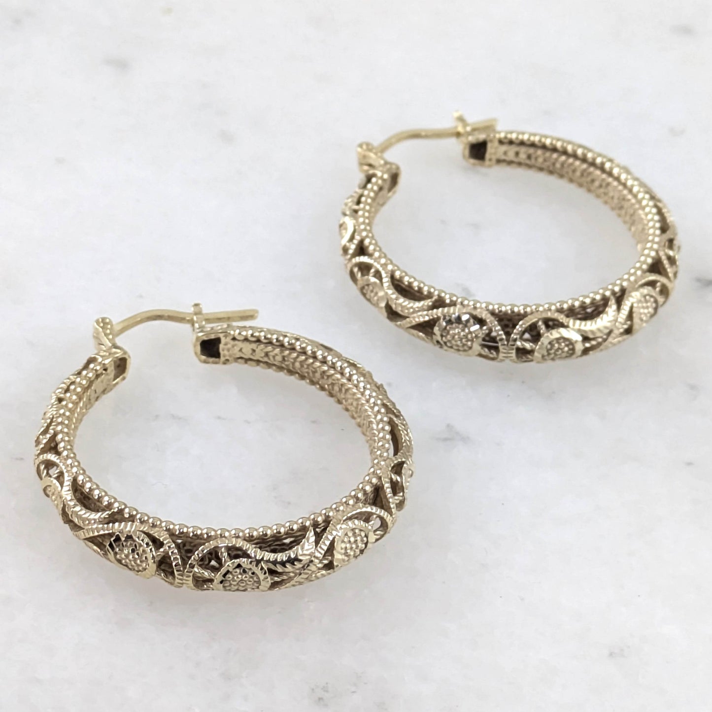 Elegant Floral Filigree Gold Hoop Earrings – Handcrafted in Istanbul - TurkishBling