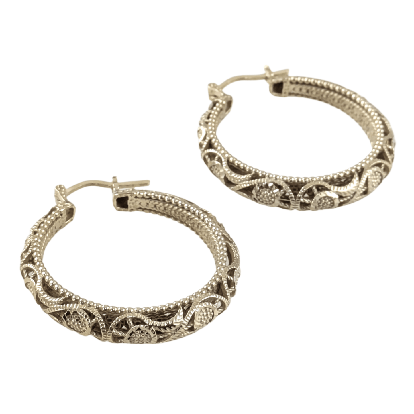 Elegant Floral Filigree Gold Hoop Earrings – Handcrafted in Istanbul - TurkishBling