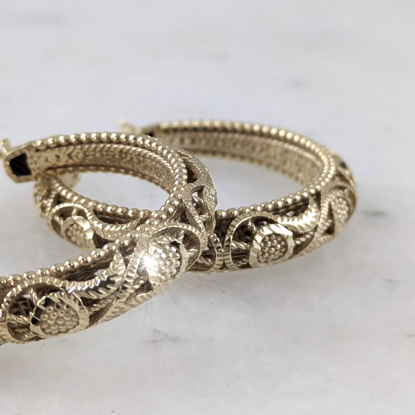 Elegant Floral Filigree Gold Hoop Earrings – Handcrafted in Istanbul - TurkishBling