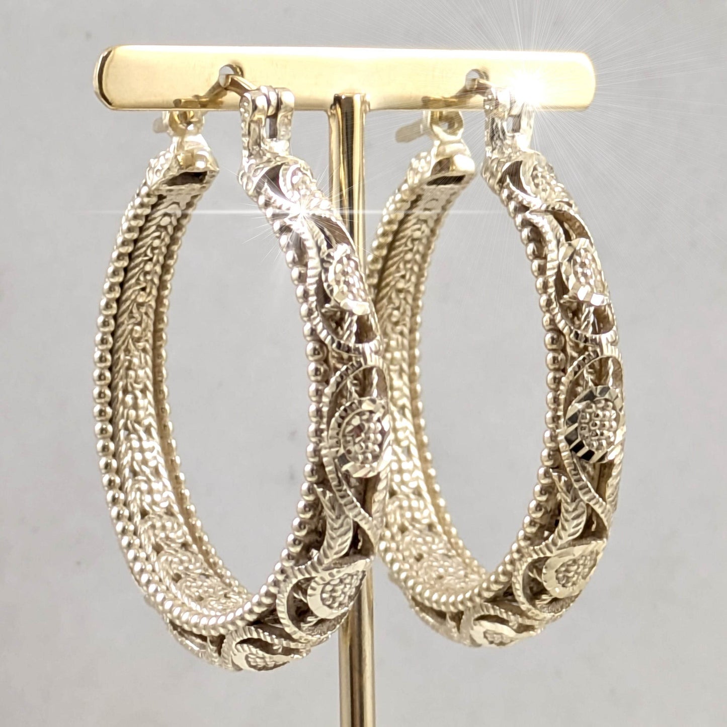 Elegant Floral Filigree Gold Hoop Earrings – Handcrafted in Istanbul - TurkishBling