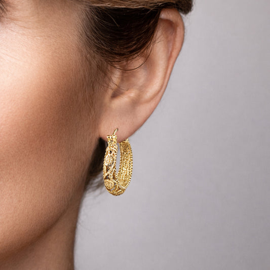 Ornate Filigree Hoop Earrings with Vintage Detailing