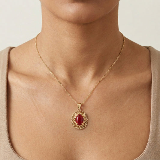 Red Coral Pendant Filigree Frame