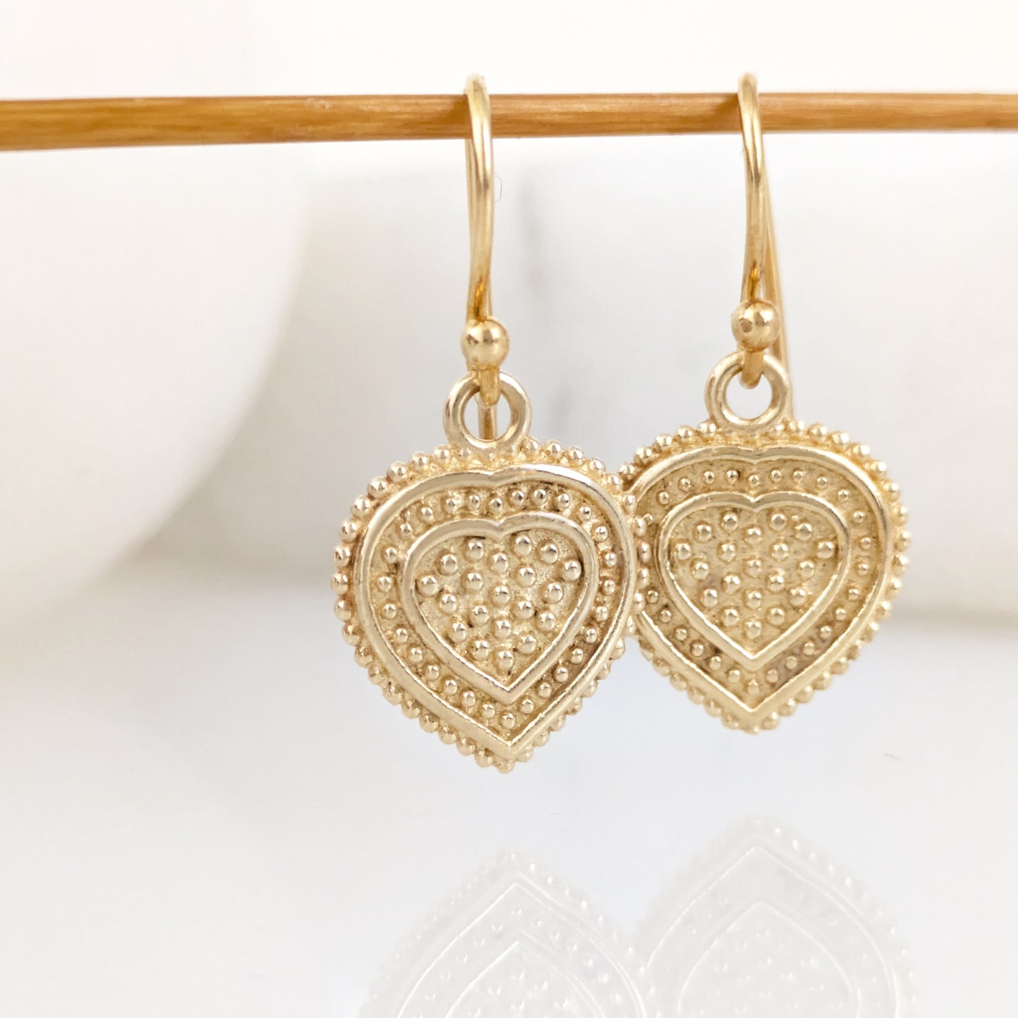 Heart Drop Earrings Textured Detail