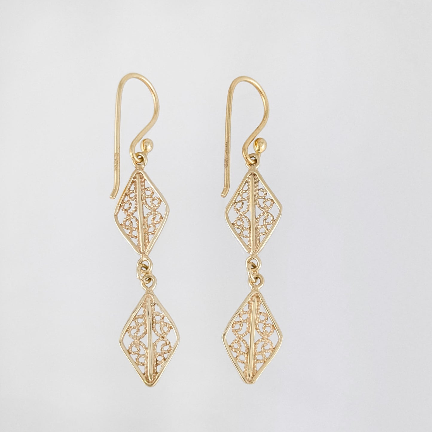Double Diamond Filigree Drop Earrings
