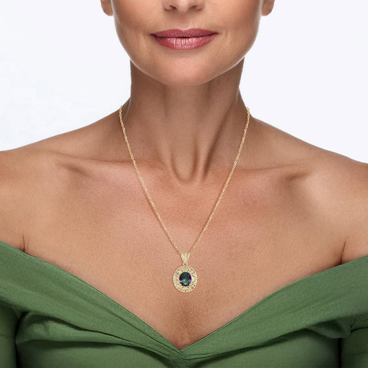 Scrollwork Pendant with Zultanite, Morganite and Tanzanite Colored Oval Quartz Gemstone