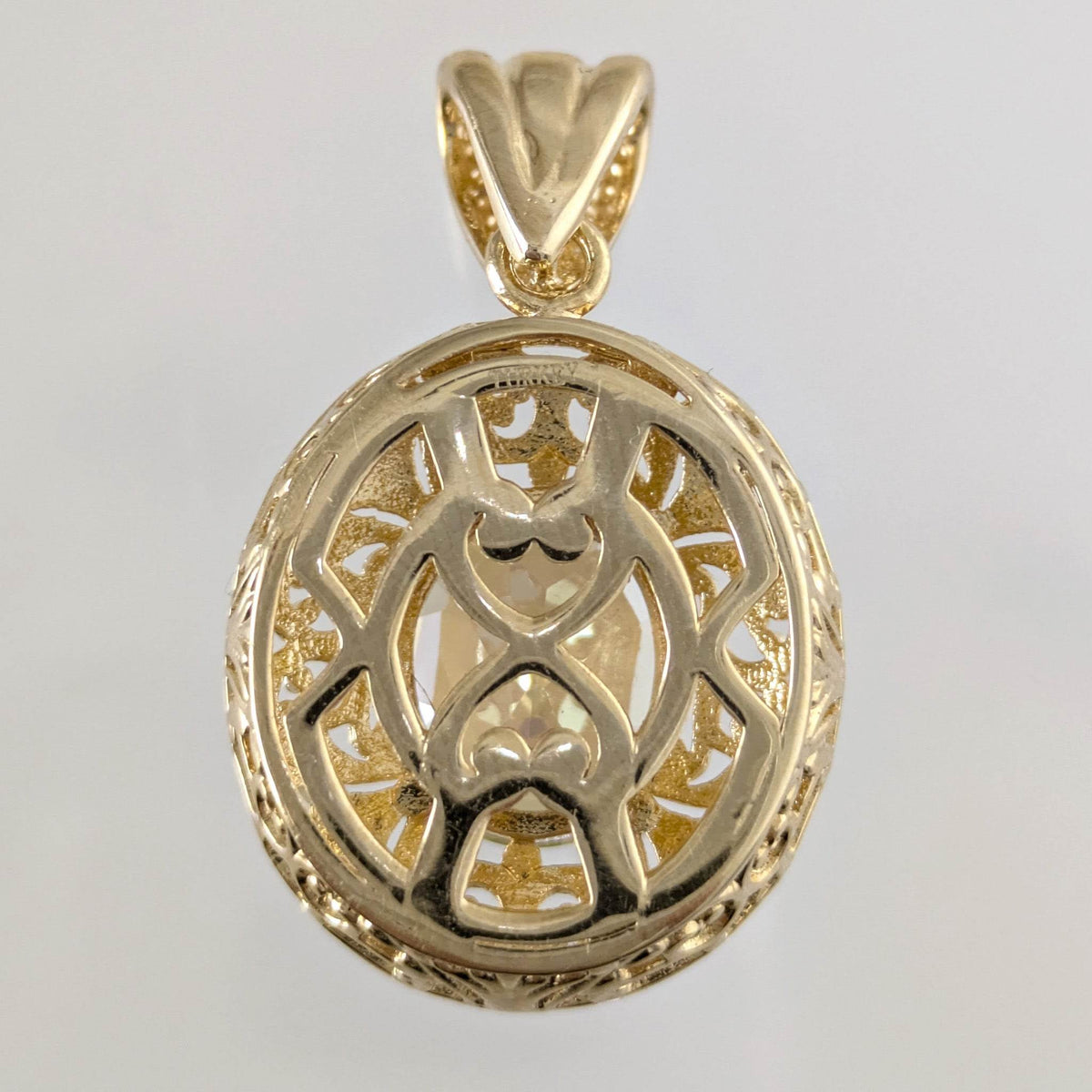 Scrollwork Oval Pendant with 10x12mm Diaspore Color Quartz Gemstone - TurkishBling