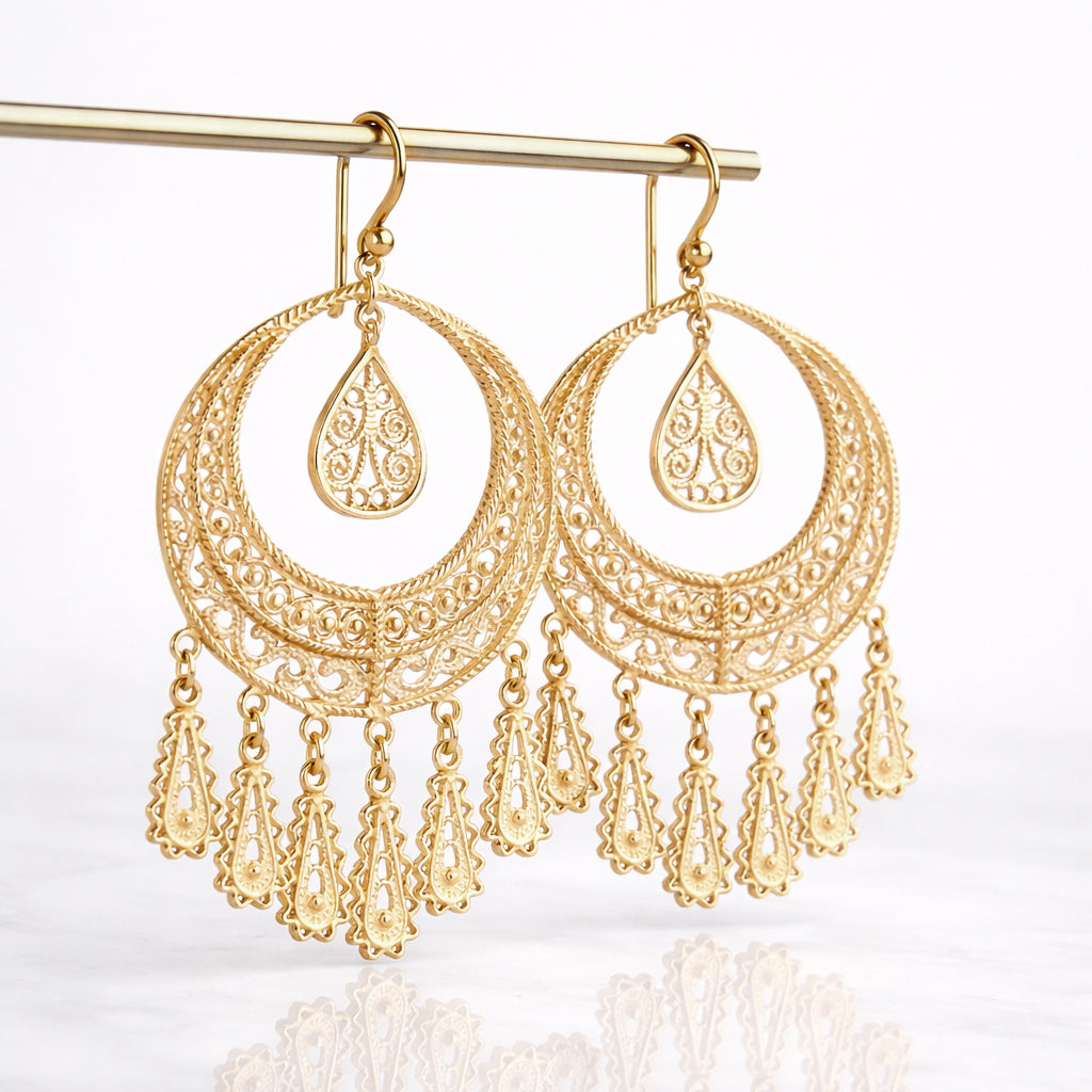 Crescent Filigree Chandelier Earrings Large