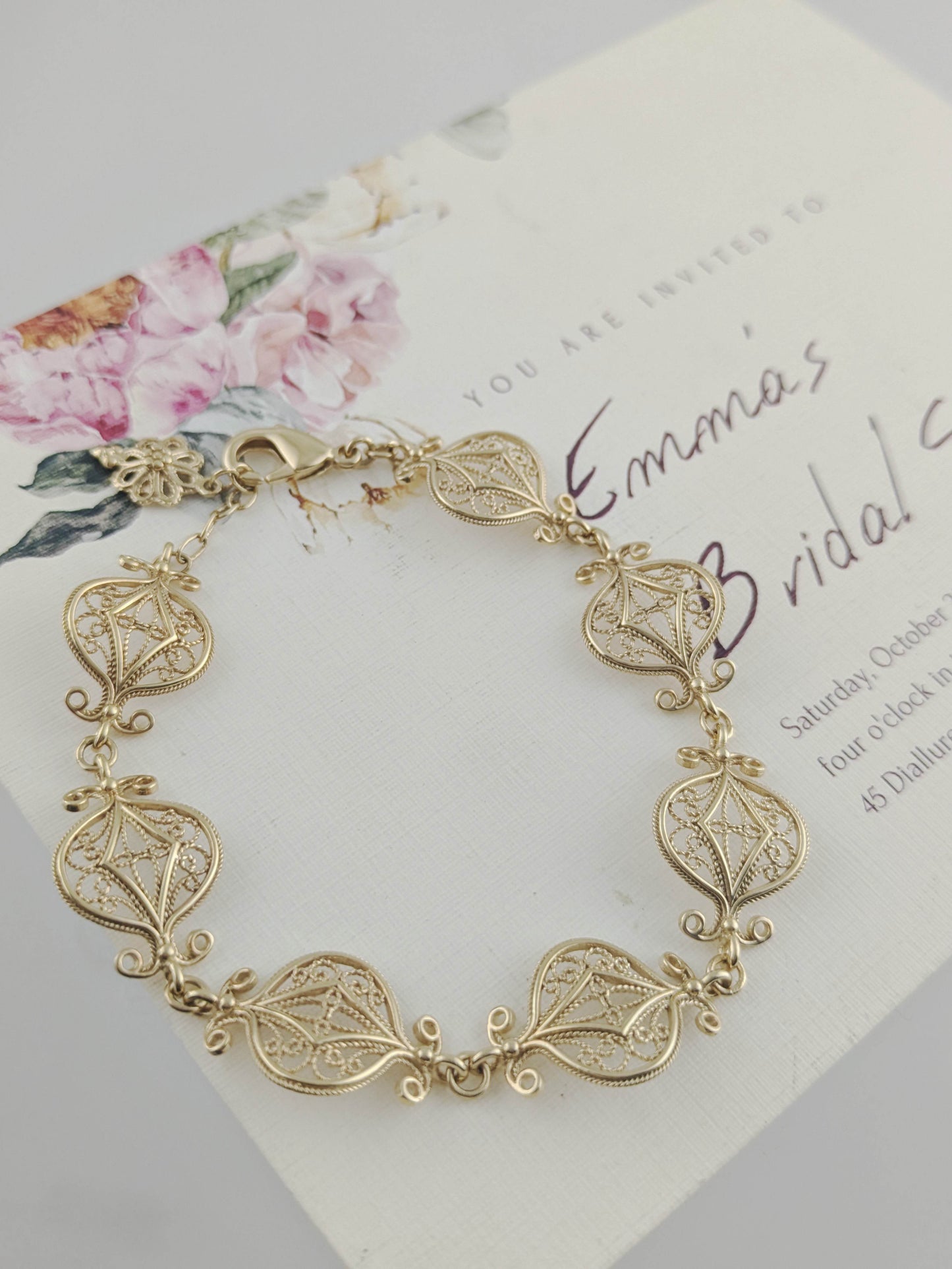 Gold Plated Bronze Filigree Bracelet with Elegant Floral Design - TurkishBling