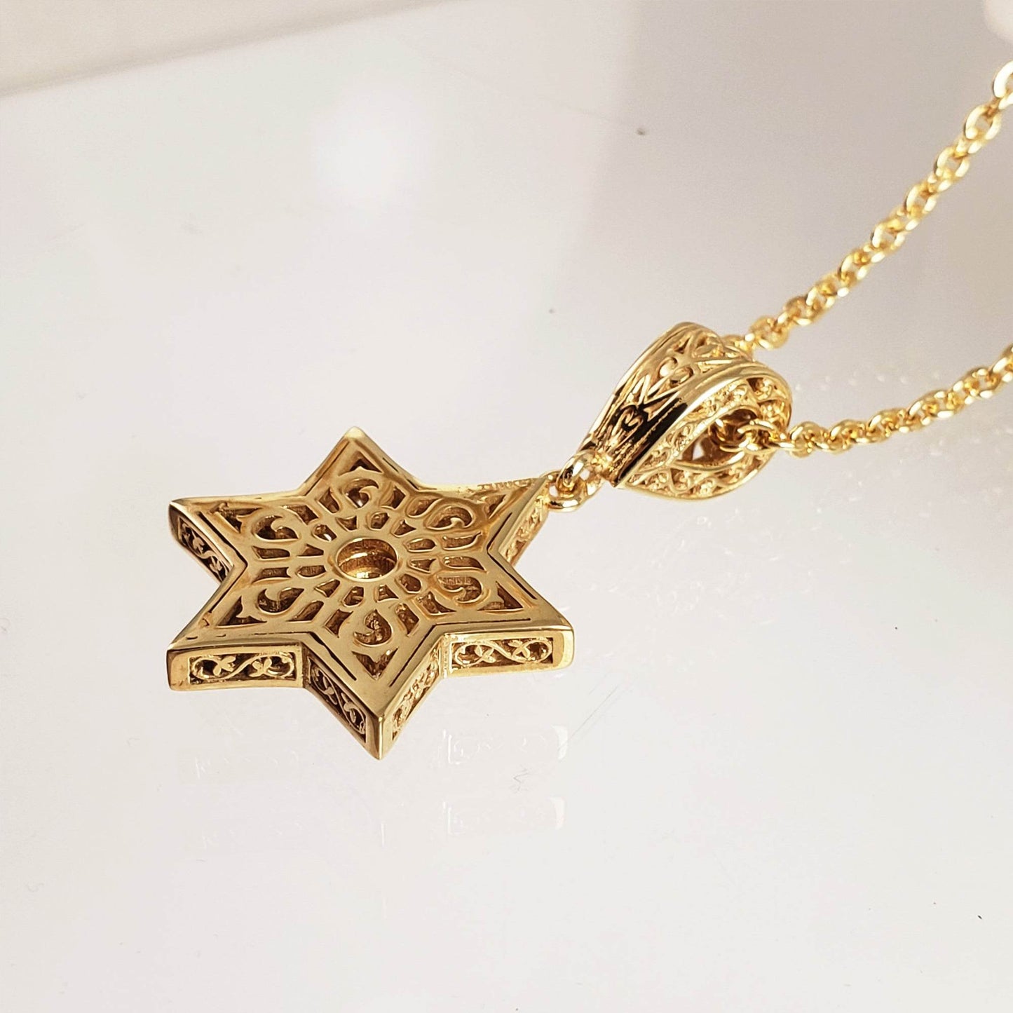 Star of David Filigree Pendant with Garnet or Citrine – Optional Chain - TurkishBling
