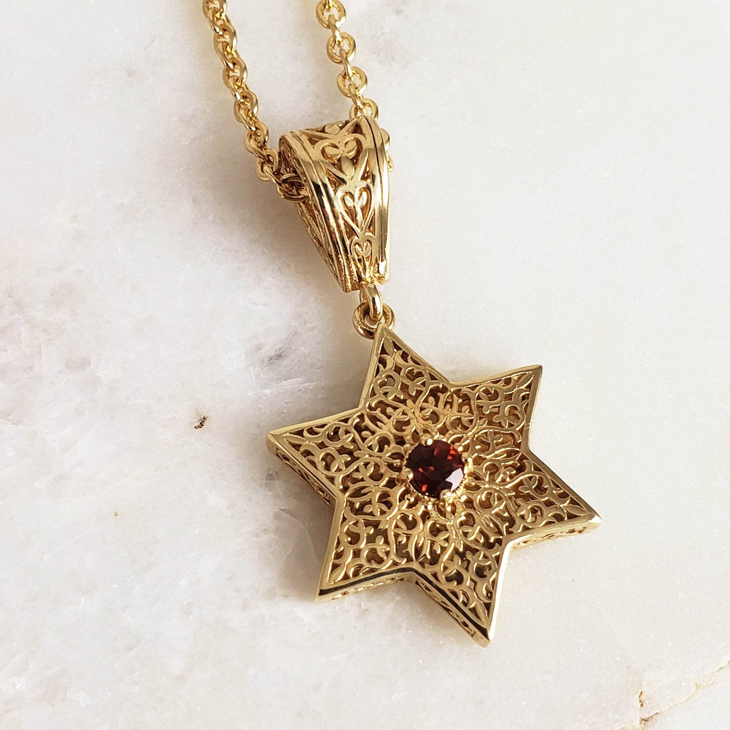 Star of David Filigree Pendant with Garnet or Citrine – Optional Chain - TurkishBling