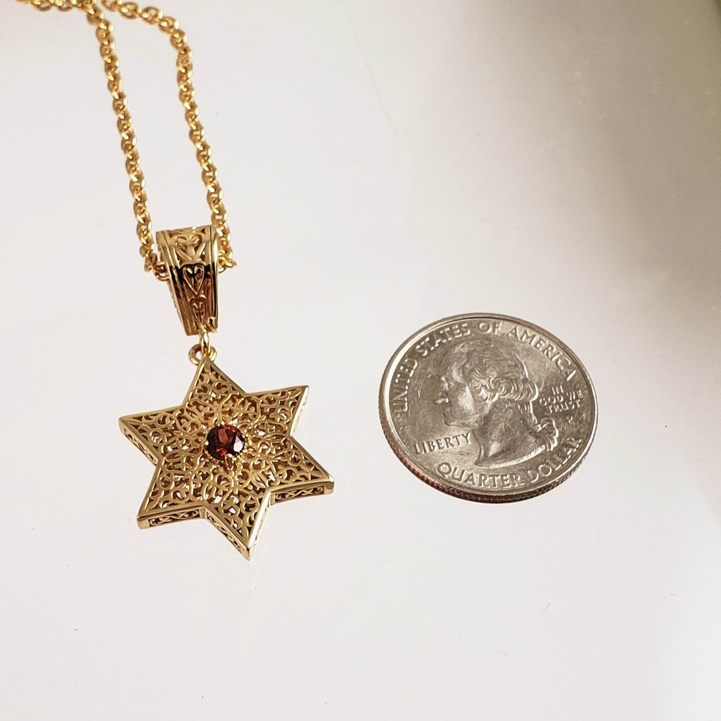 Star of David Filigree Pendant with Garnet or Citrine – Optional Chain - TurkishBling