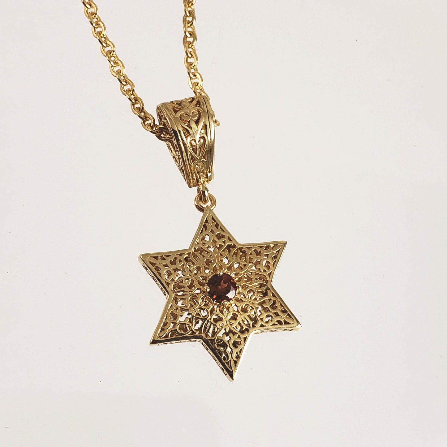 Star of David Filigree Pendant with Garnet or Citrine – Optional Chain - TurkishBling