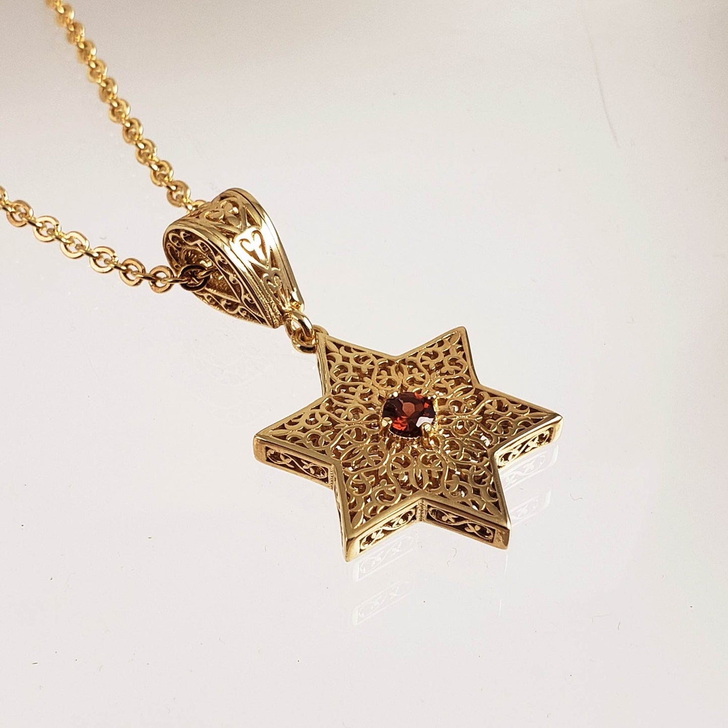 Star of David Filigree Pendant with Garnet or Citrine – Optional Chain - TurkishBling