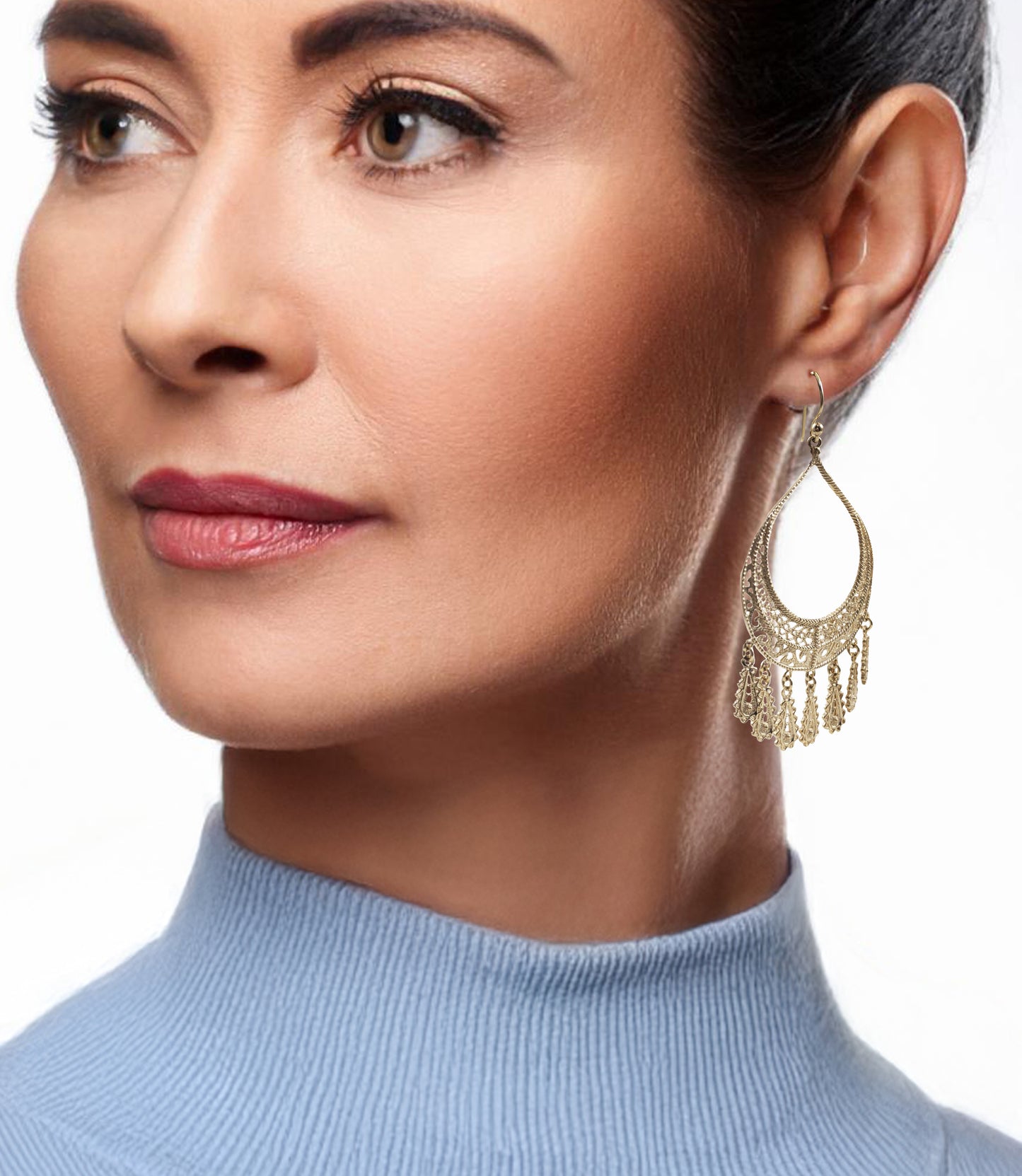 Statement Teardrop Filigree Earrings with Fringe Accents